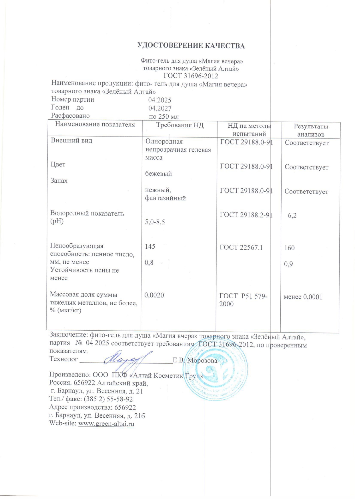 Паспорт №042025